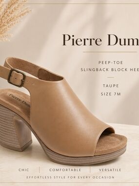 Pierre Dumas Taupe Peep Toe Slingback Block Heel | Chic Women's Heels Sz 7M✨
